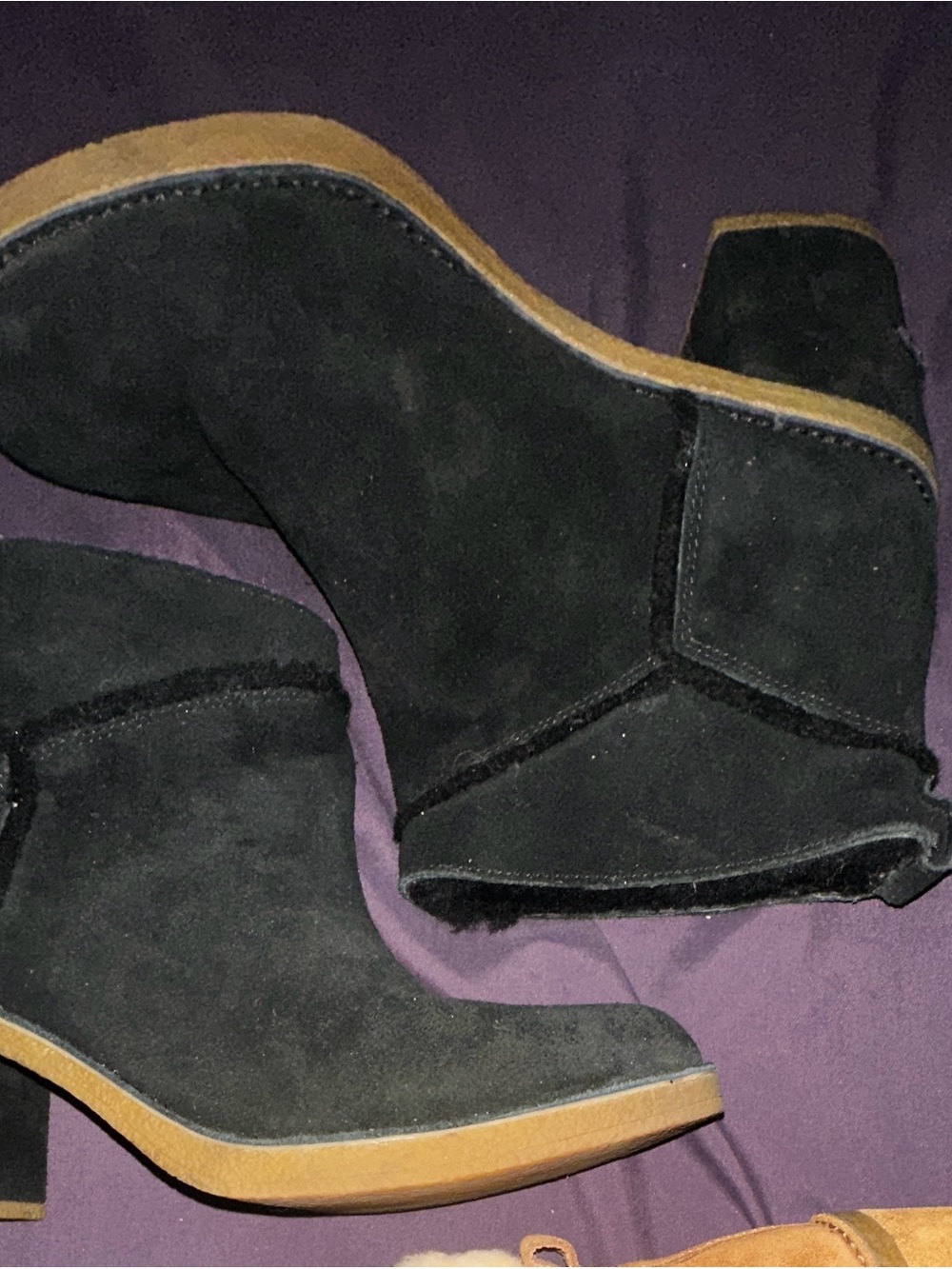 New and Unworn Black suede UGG ankle boots with a 2.5 inch heel